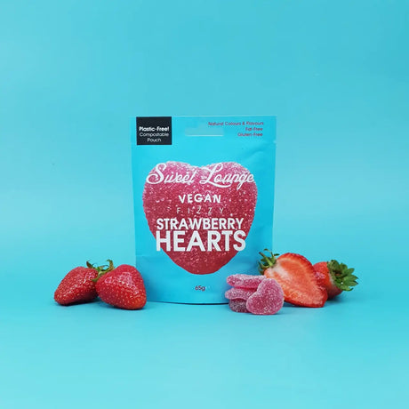 Vegan Fizzy Strawberry Hearts (Plastic-free) 65g