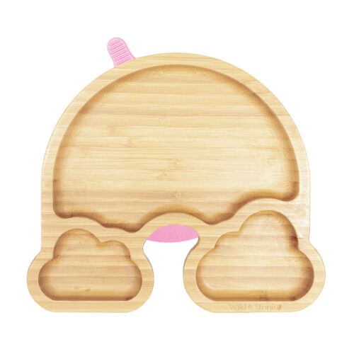 Baby Bamboo Weaning Suction Section Plate - Over The Rainbow - Light Pink & Blue