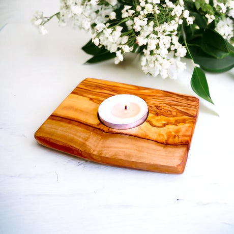 Olive Wood Candle Holder