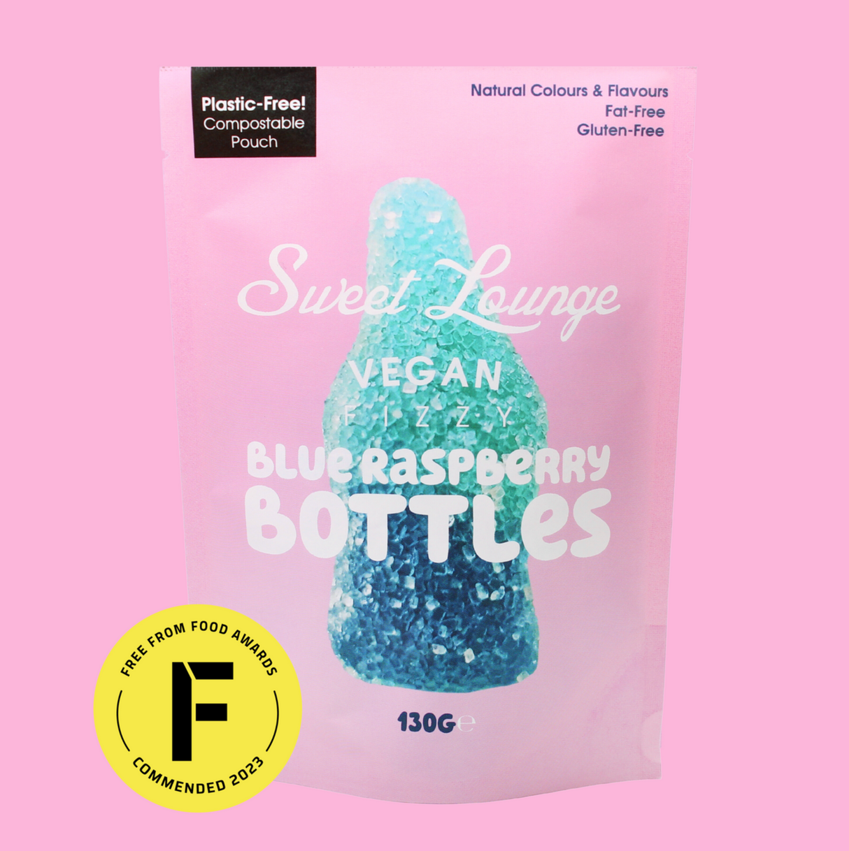 Vegan Fizzy Blue Raspberry Bottles (Plastic-free) 130g