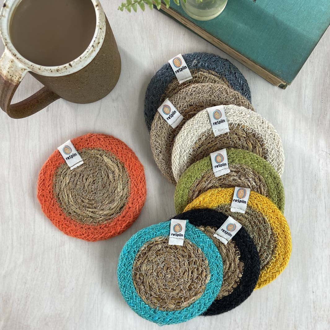 Seagrass and Jute Coaster - Natural/Orange