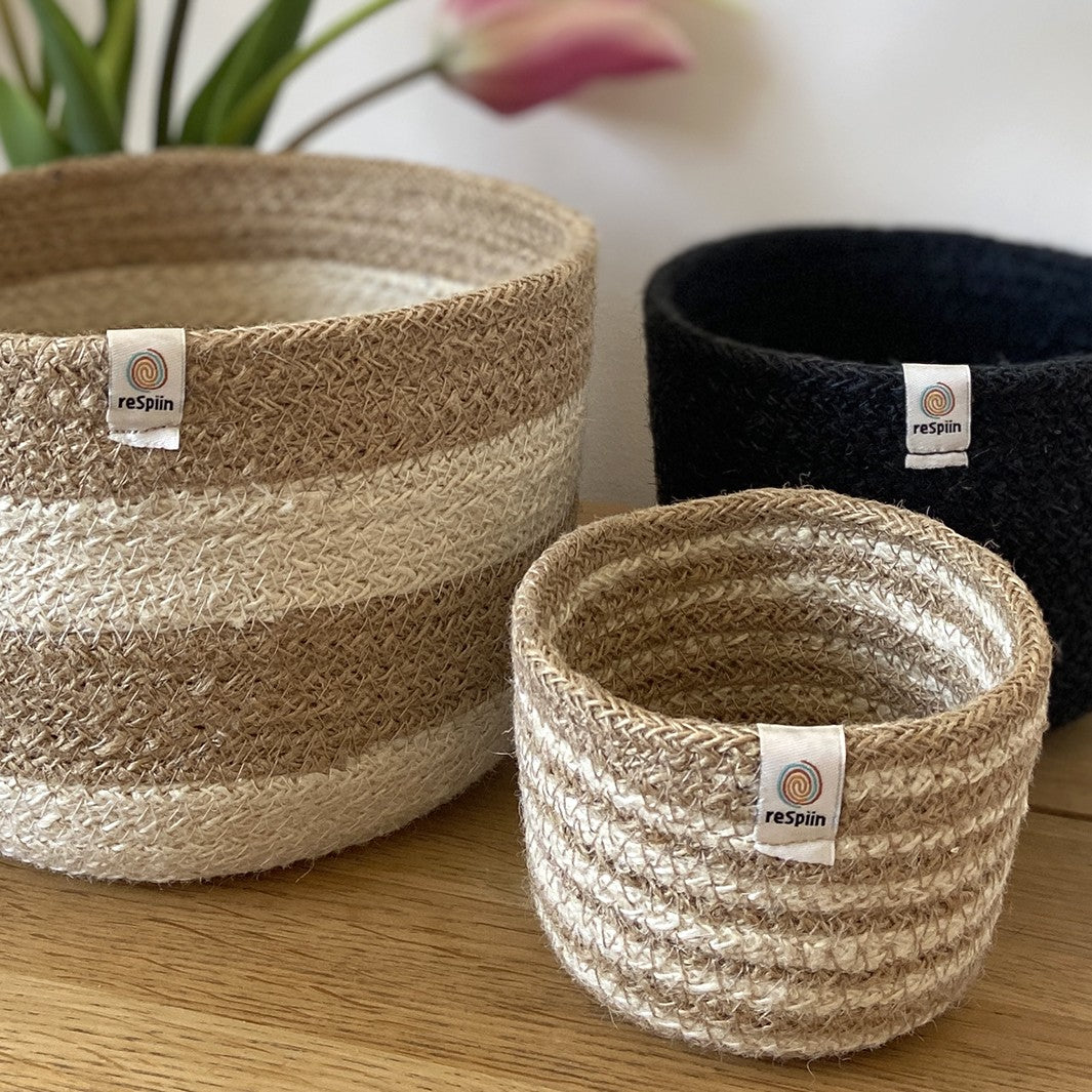 Jute Tall Basket Set - Pebble