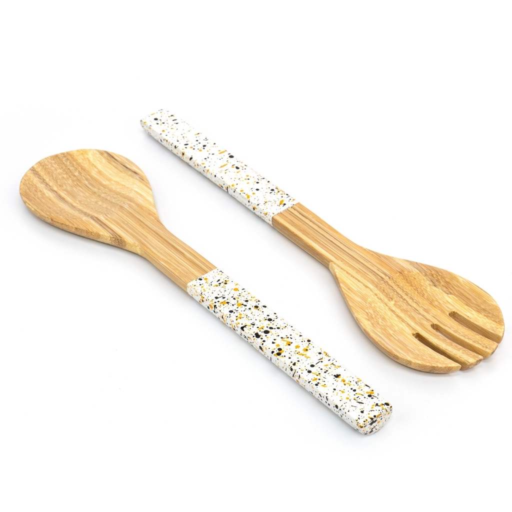 Bamboo Salad Server Set | Wooden Salad Tongs (Spoon & Fork)