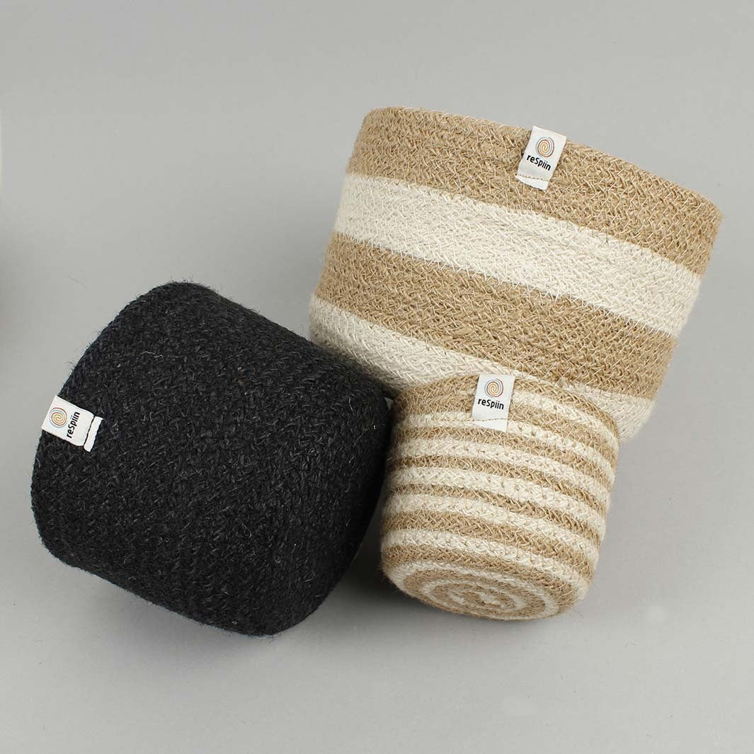 Jute Tall Basket Set - Pebble