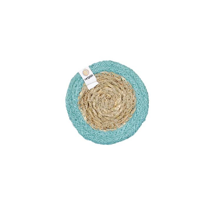 Seagrass and Jute Coaster - Natural/Turquoise