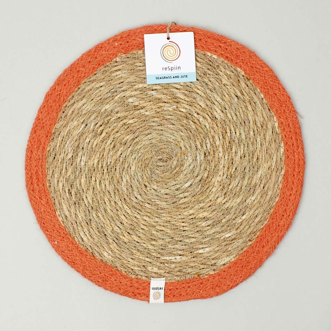 Seagrass and Jute Tablemat - Natural/Orange