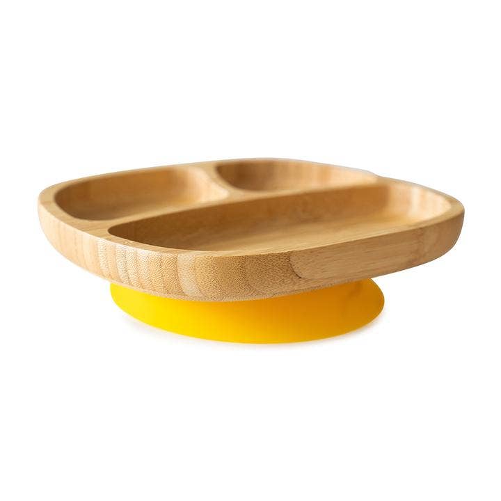 Bamboo Toddler Section Plate with Suction Base - Yellow