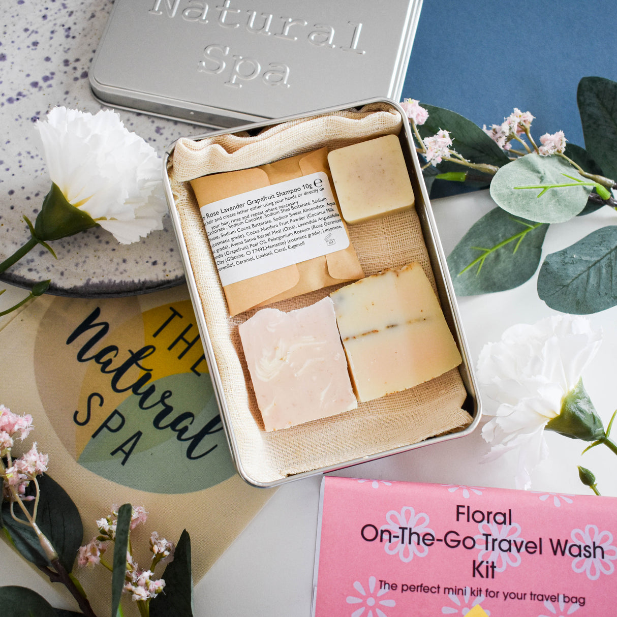 Mini ”on the go” Travel Wash kit : Floral for Hair and Body - Mother Day gift - Vegan gift - Zero waste