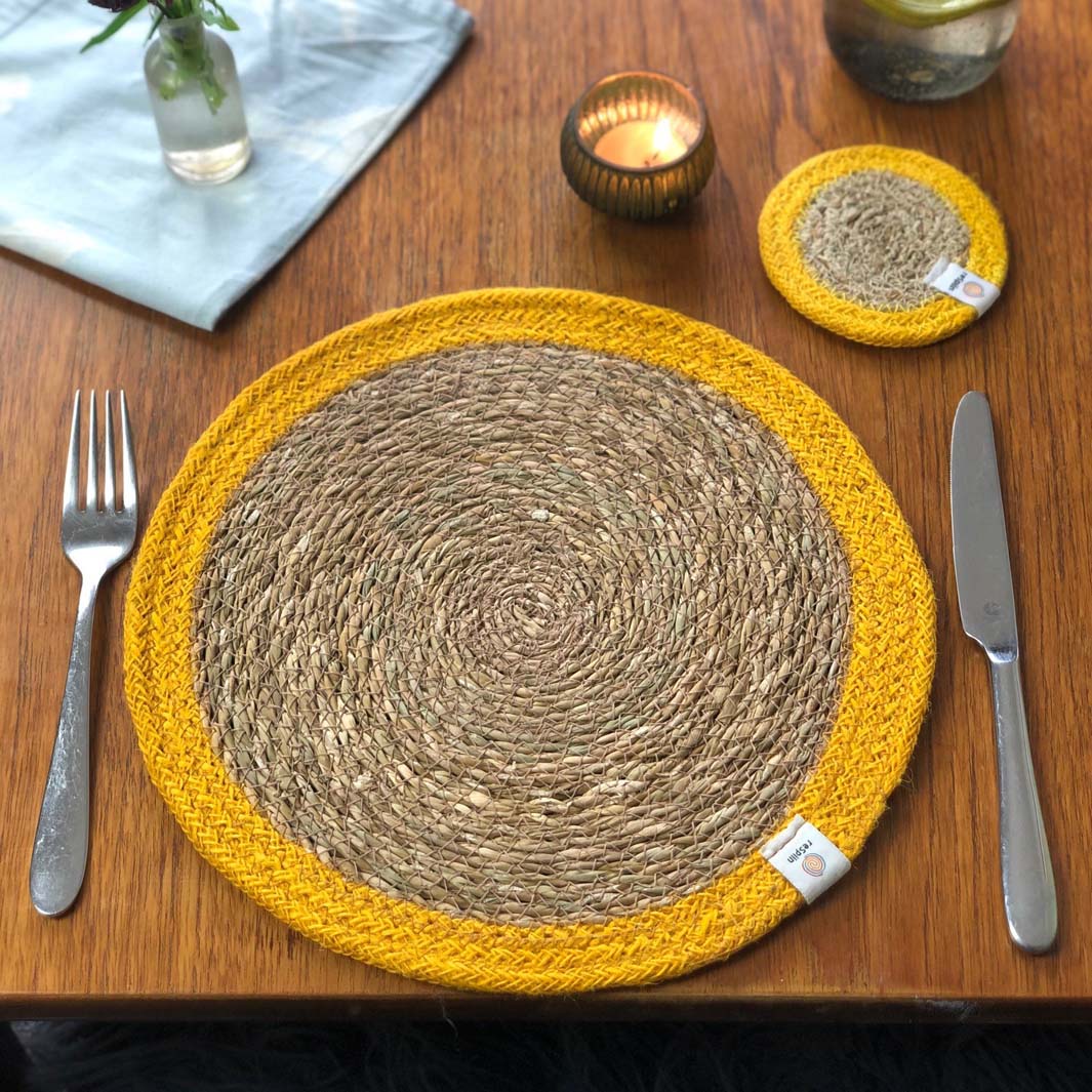 Seagrass and Jute Tablemat - Natural/Yellow