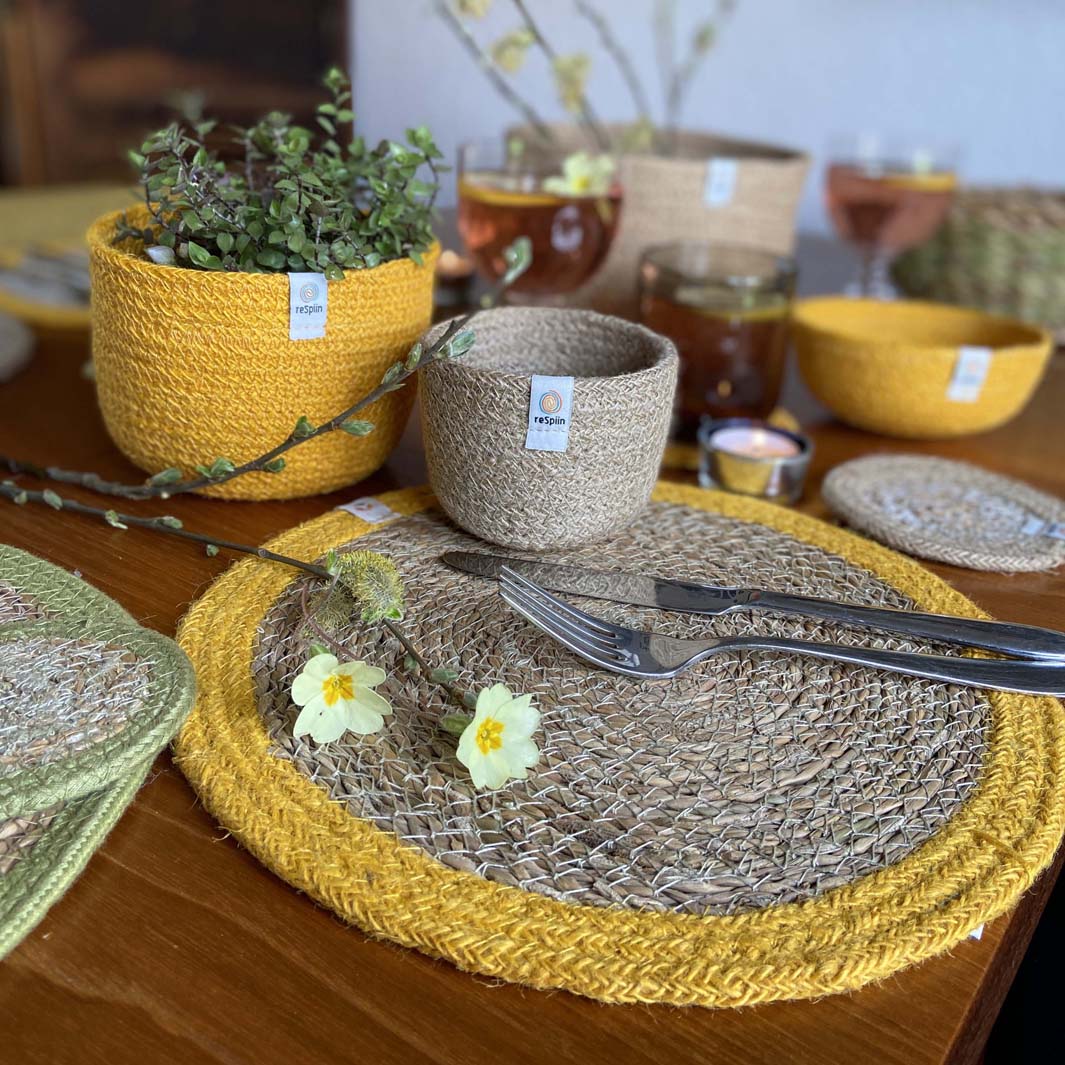 Seagrass and Jute Tablemat - Natural/Yellow