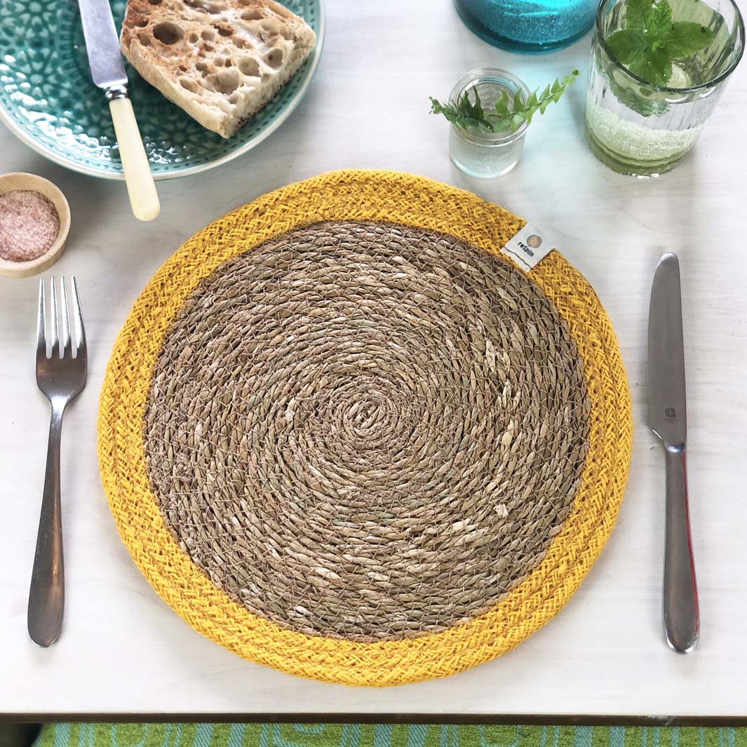 Seagrass and Jute Tablemat - Natural/Yellow