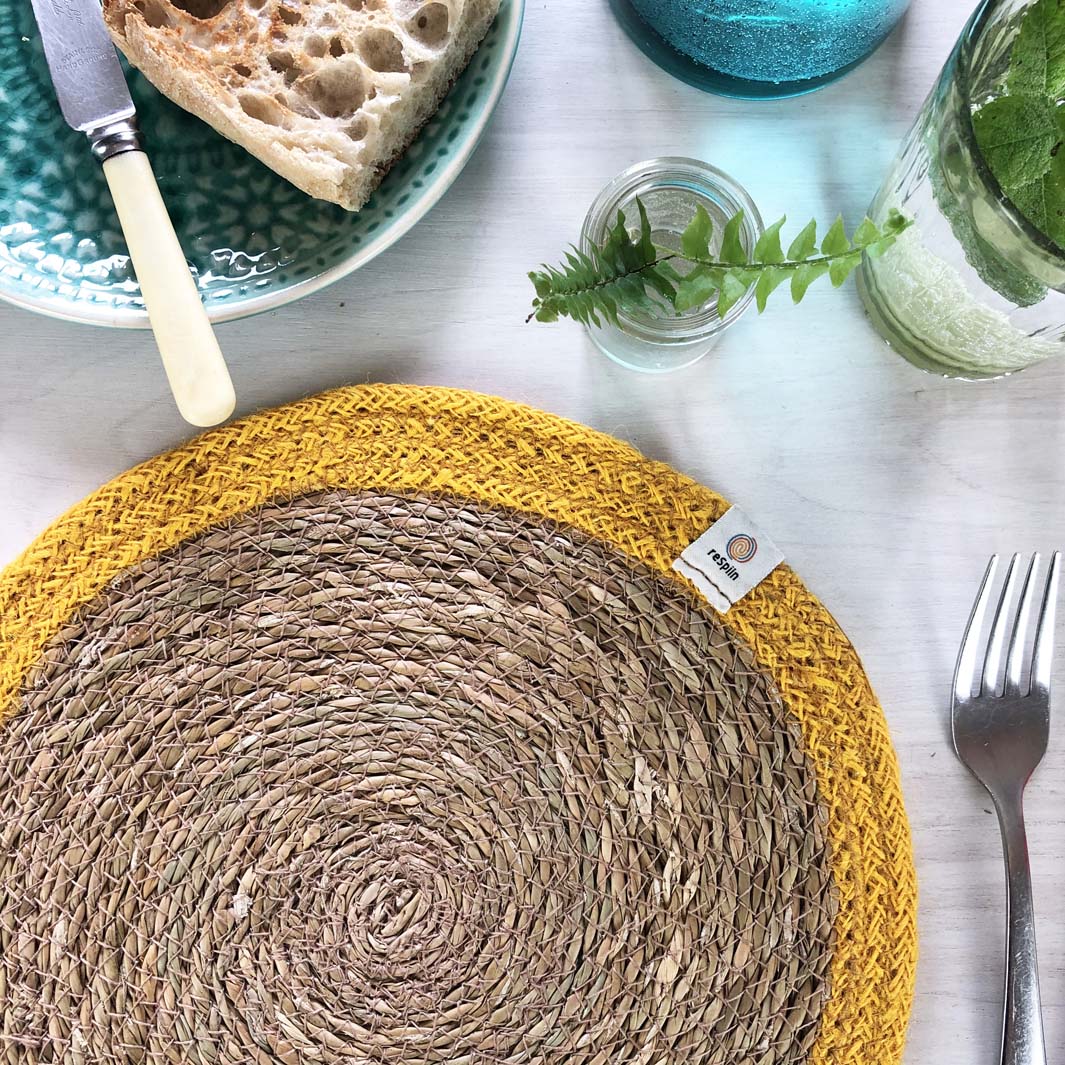 Seagrass and Jute Tablemat - Natural/Yellow