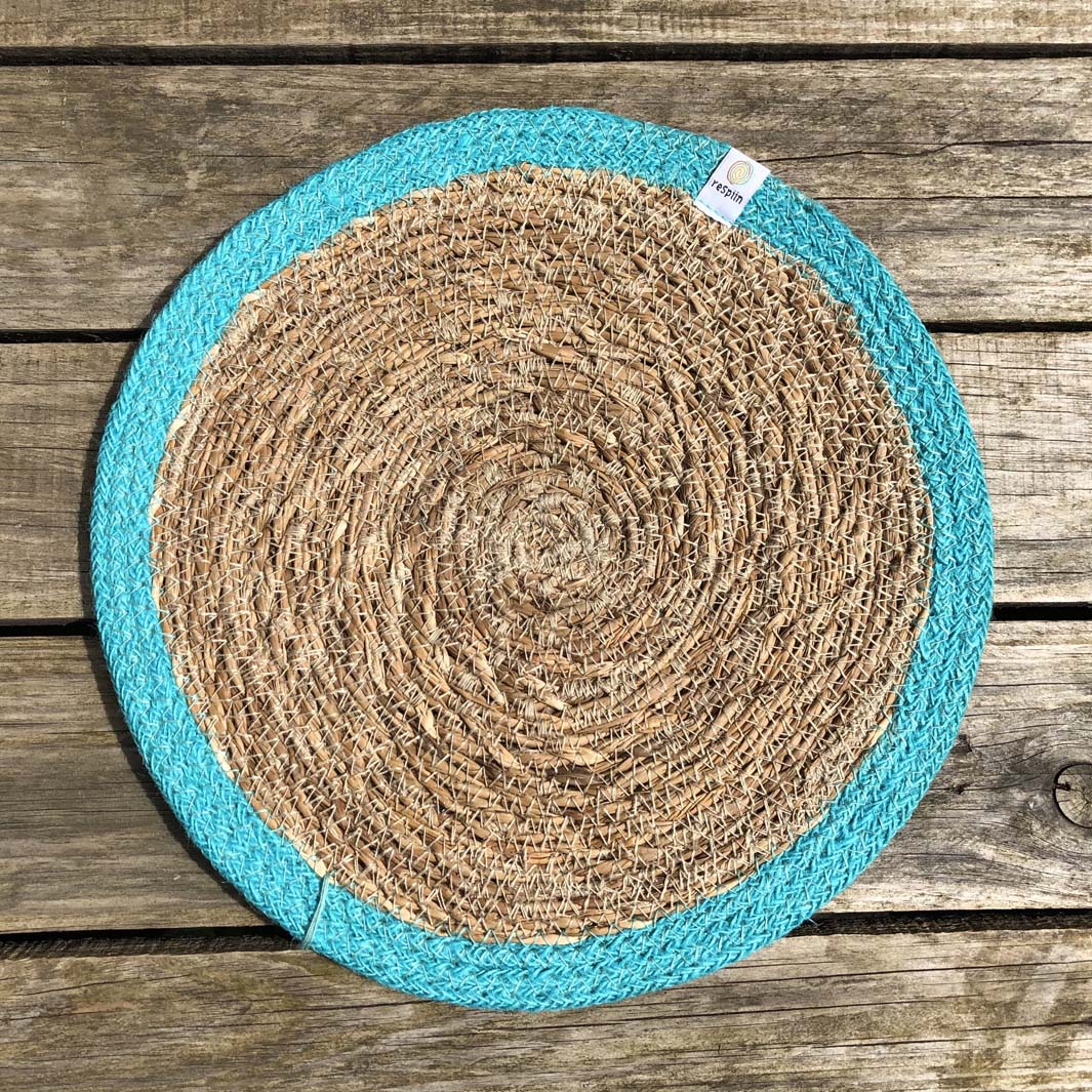 Seagrass and Jute Tablemat - Natural/Turquoise