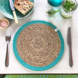 Seagrass and Jute Tablemat - Natural/Turquoise