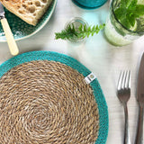 Seagrass and Jute Tablemat - Natural/Turquoise