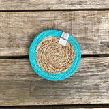 Seagrass and Jute Coaster - Natural/Turquoise