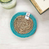 Seagrass and Jute Coaster - Natural/Turquoise