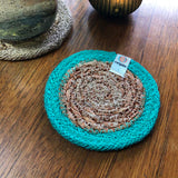 Seagrass and Jute Coaster - Natural/Turquoise