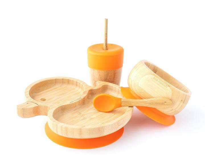 Duck Plate, Straw Cup, Bowl & Spoon Gift Set - Orange