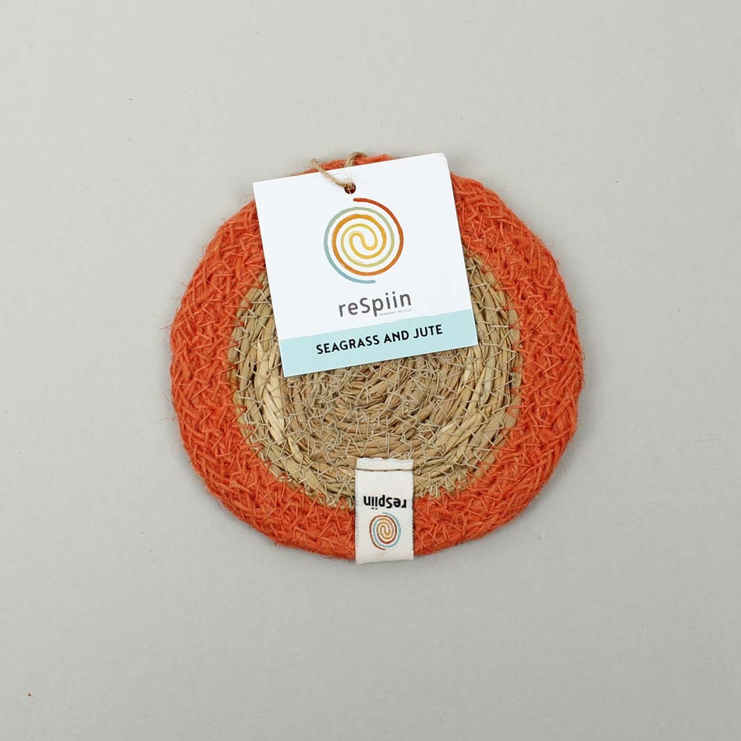 Seagrass and Jute Coaster - Natural/Orange