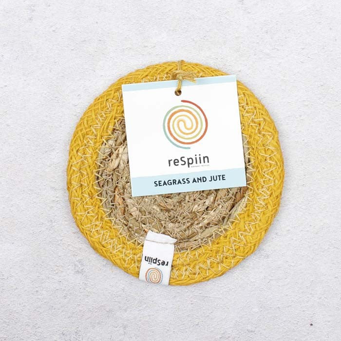 Seagrass and Jute Coaster - Natural/Yellow