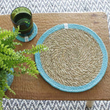 Seagrass and Jute Tablemat - Natural/Turquoise