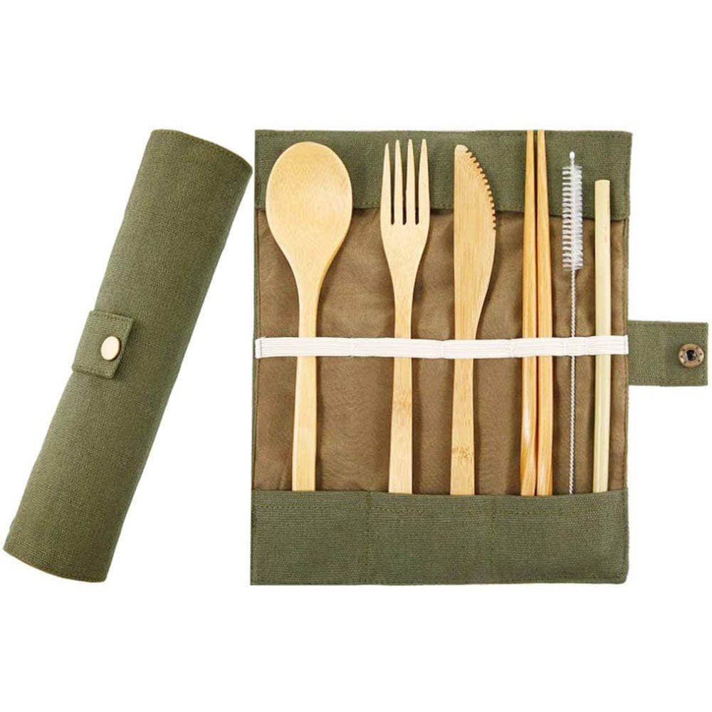 Bamboo Cutlery Set, Straw & Chopsticks in Cotton Storage