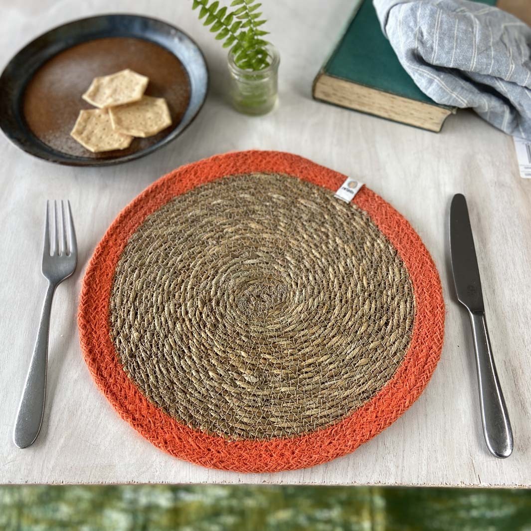 Seagrass and Jute Tablemat - Natural/Orange